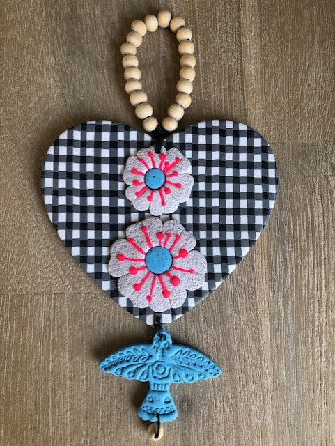 Art Heart Wall Hanging - Black Gingham