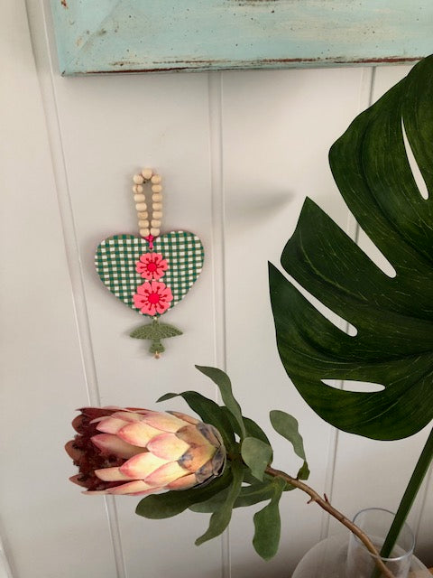 Art Heart Wall Hanging - Green Gingham
