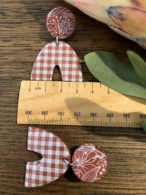 Sparkly Floral Gingham Arch Drops - Brown/White