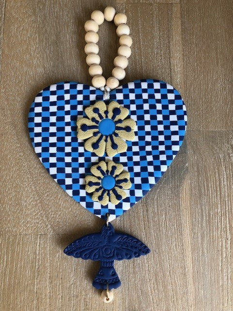 Art Heart Wall Hanging - Blue Gingham