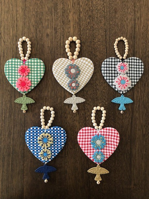 Art Heart Wall Hanging - Blue Gingham