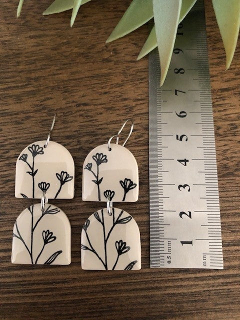 Stamped Flower Double Drops - Stone