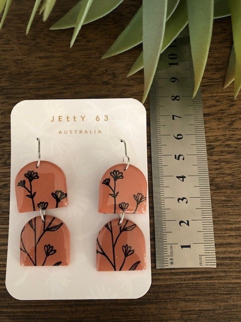 Stamped Flower Double Drops - Terracotta