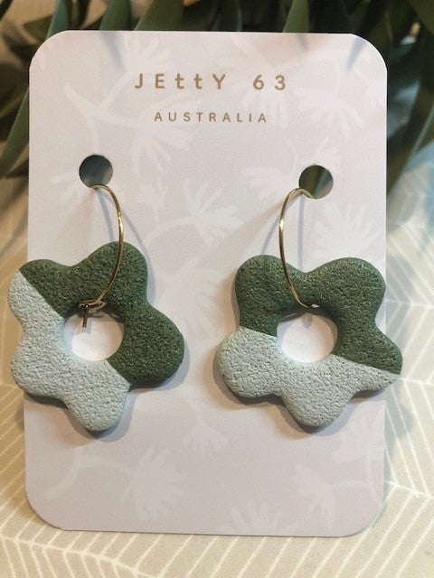 Texture Daisy Hoops - Khaki/Ice Blue