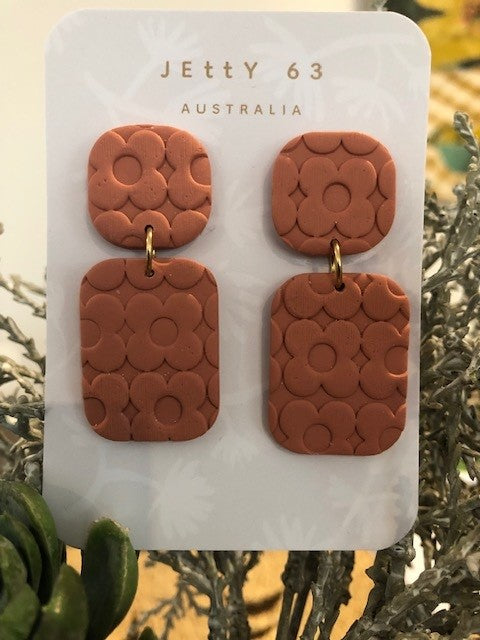 Floral Retro Oblong Drops - Terracotta