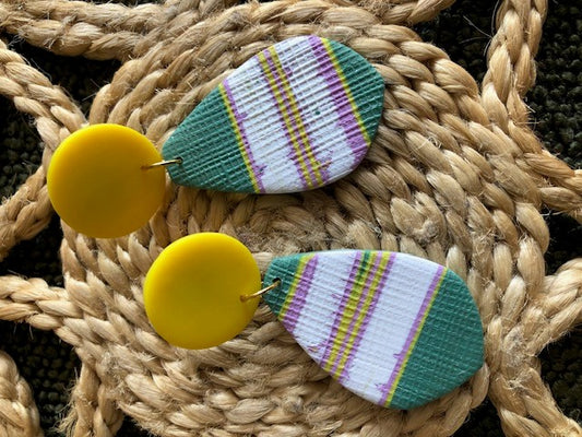 Textured Abstract Dangles - Yellow/Green/White/Mauve