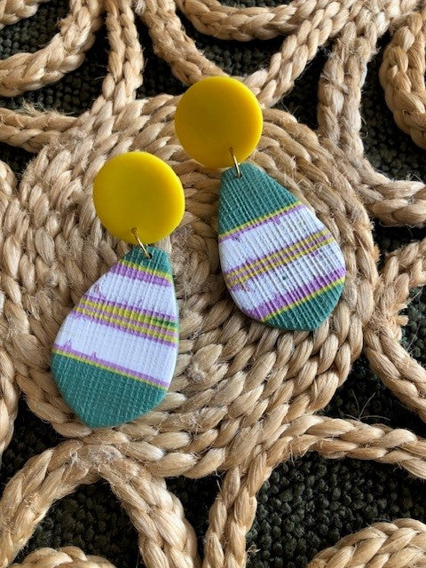 Textured Abstract Dangles - Yellow/Green/White/Mauve