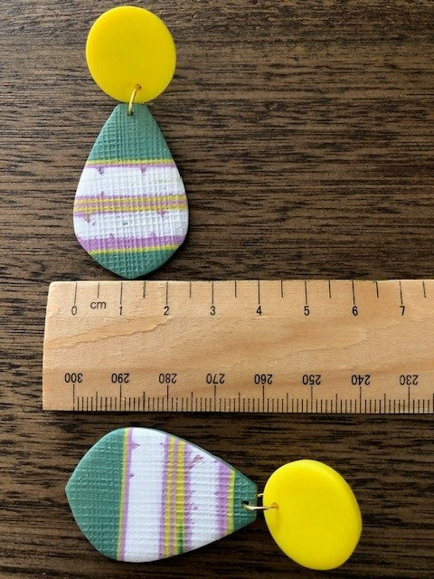 Textured Abstract Dangles - Yellow/Green/White/Mauve