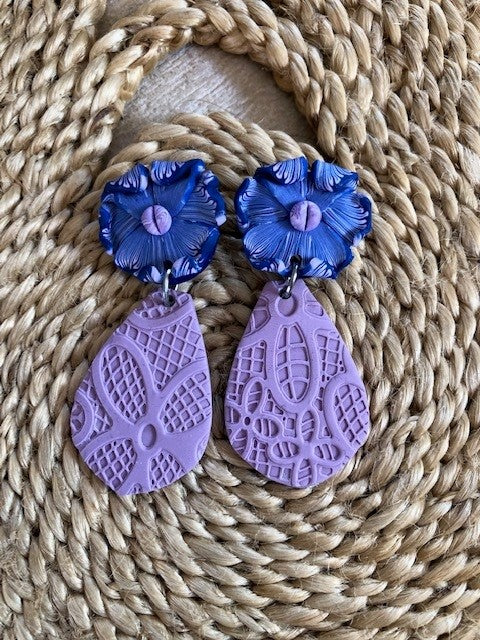 Floral/Lace Dangles - Mauve/Navy